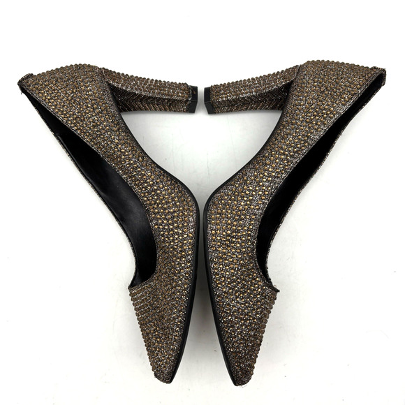 Michael Kors ABBI FLEX Bronze Glitter Rhinestone Block Pump Heels Women's 10M - Picture 15 of 16